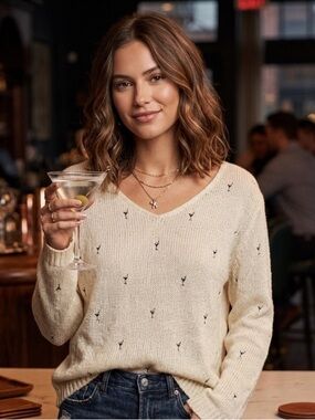 Wooden Ships by Paola Buendia Mini Martinis V-Neck Sweater